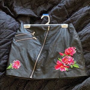 black rose leather skirt